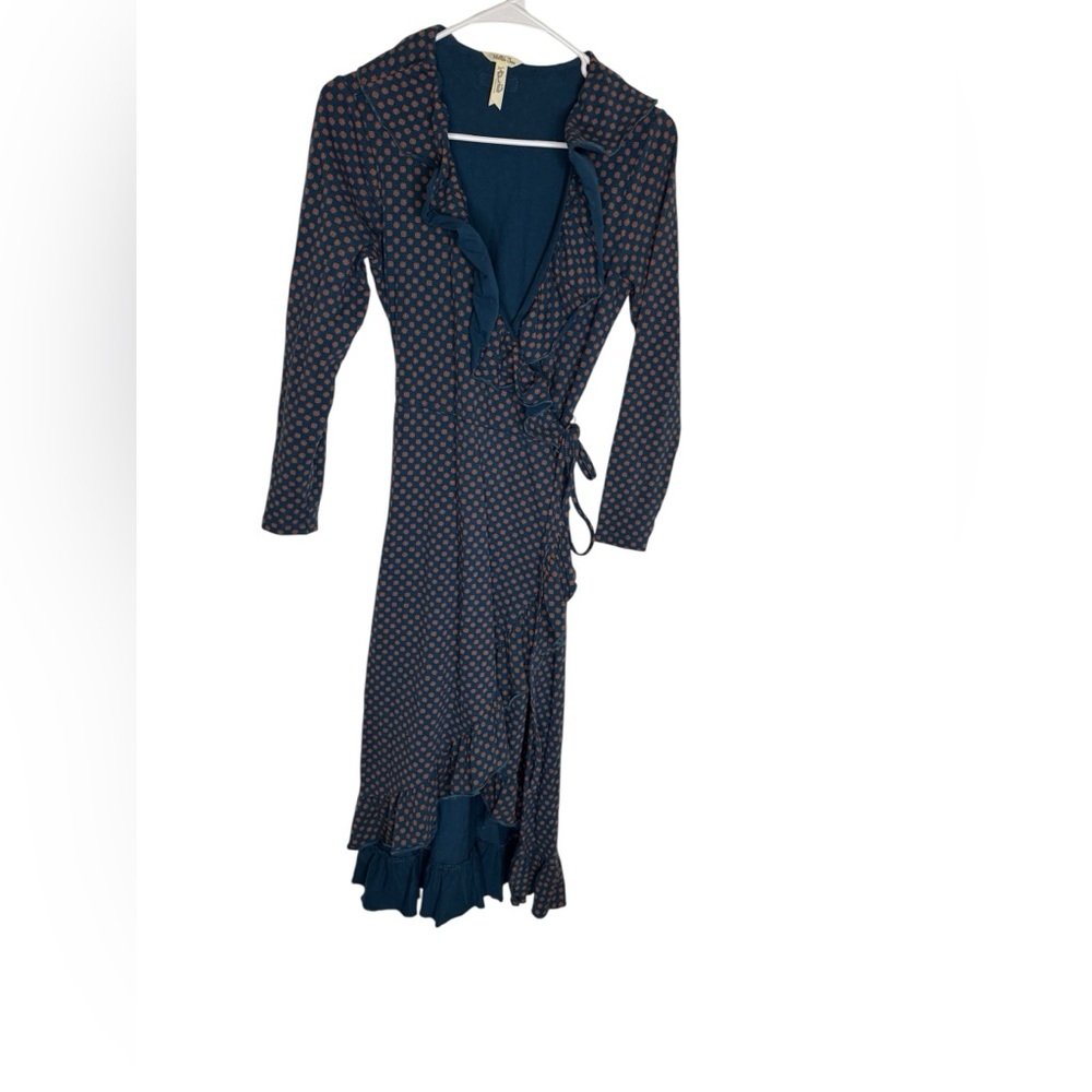 👗 Matilda Jane Polka Dot Wrap Dress Ruffle Hem Long Sleeve Boho Chic S ✨